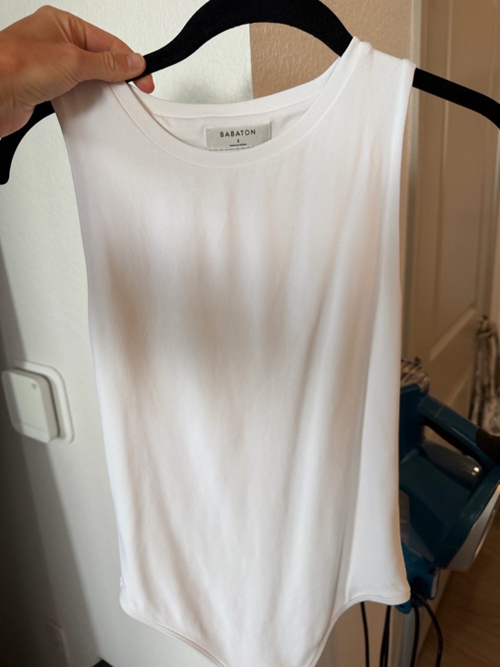 Babaton White Crewneck Sleeveless Bodysuit